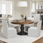 White Upholstered Dining Chairs Set of 2, Modern Dining Chairs, Kitchen & Dining Room Chairs, Linen Dining Chairs with Wooden Frame, Fabric