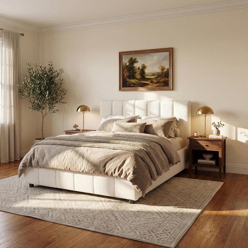 Merax Boucle Upholstered Queen Bed Frame with 42.7" High Headboard &...