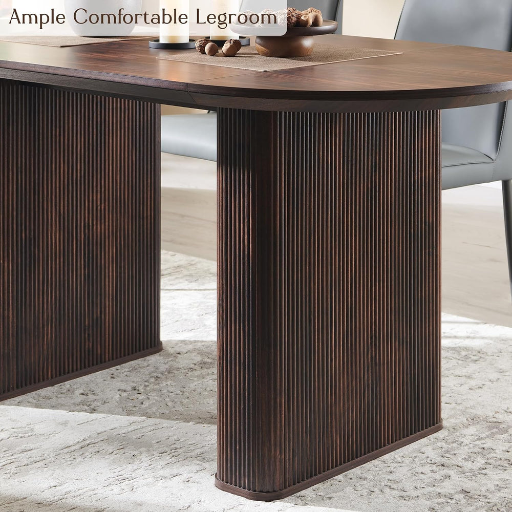 T4TREAM 63" Fluted Oval Dining Table for Kitchen Living Room, Walnut | M...