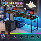 T-Shaped 2 Person Desk with Power Outlet, Long Two Person Gaming Table with LED & Fabric Drawers, 81.2'' Computer Desks with File Cabinet, Double Workstation for Home Office, Black