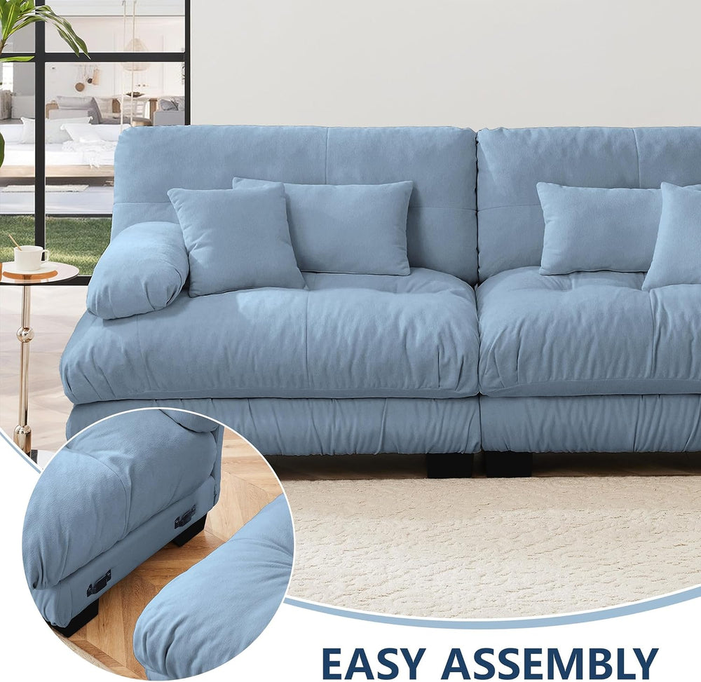 Loveseat Modular Sectional Sofa, U Shaped Couch with 2 Ottoman, Light blue