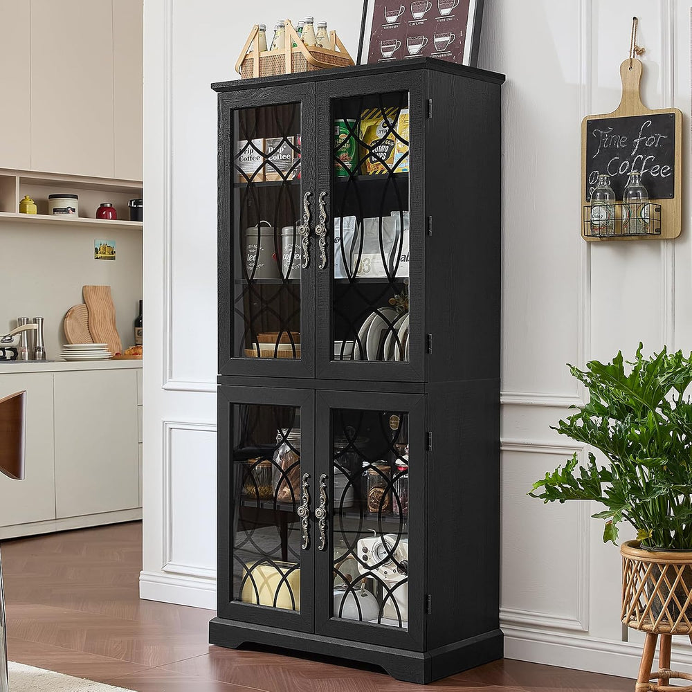 Joaxswe 67" Tall Pantry Cabinet, Wood Kitchen Pantries Cabinets with Gla...