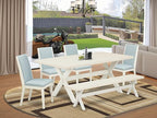 East West Furniture X027LA015-6 6 Piece Dining Table Set Contains a Rectangle Dining Room Table and 4 Baby Blue Linen Fabric Parson Chairs with a Bench, 40x72 Inch, Multi-Color