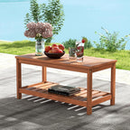 Tangkula Wood Outdoor Coffee Table, 2-Tier Patio Coffee Table with Slatted Hardwood Tabletop & Storage Shelf, Rectangle Wood Table for Deck, Garden, Balcony, Indoor or Outdoor Use (Natural)