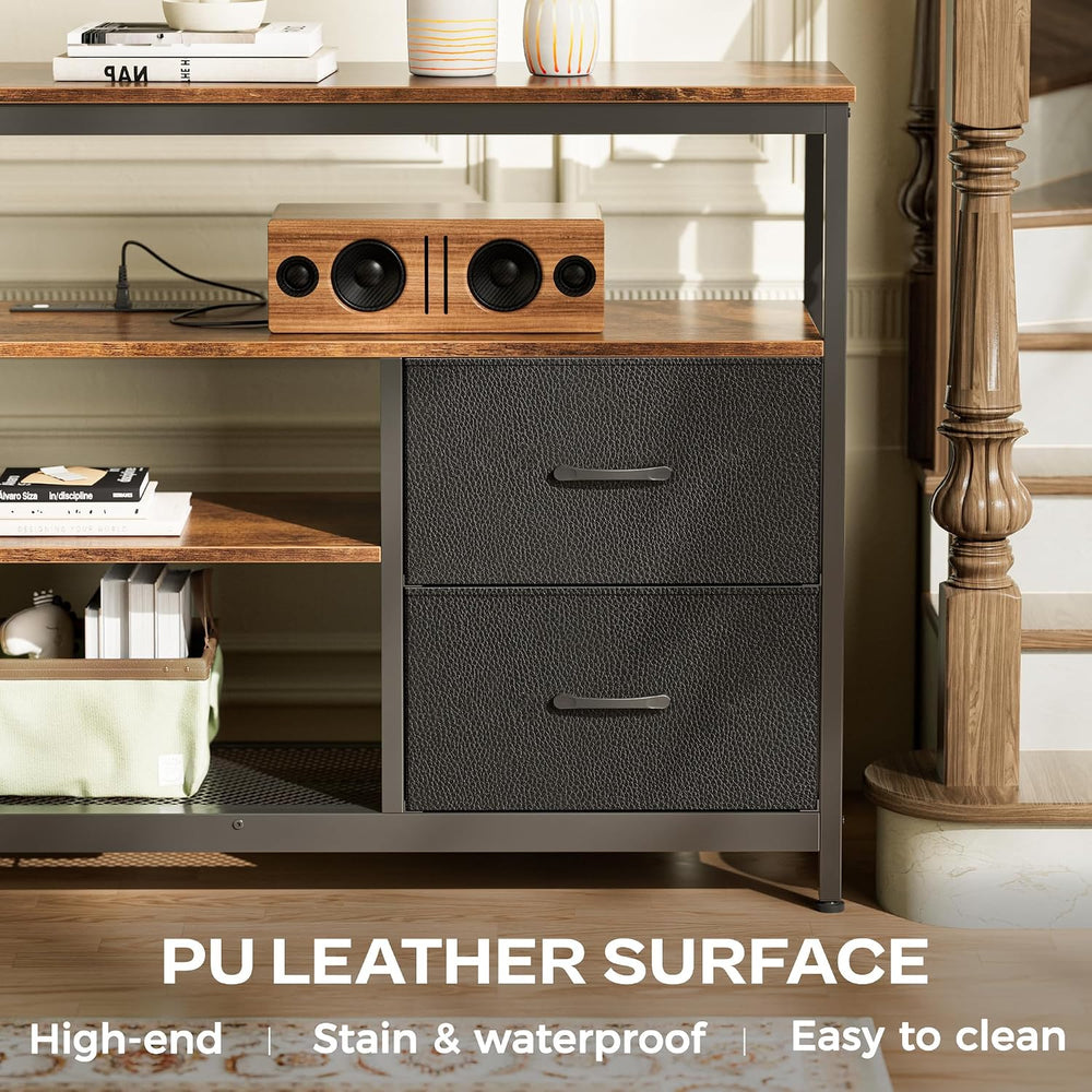 Huuger TV Stand Dresser with Power Outlets and LED Lights, 4 Drawers Entertai...