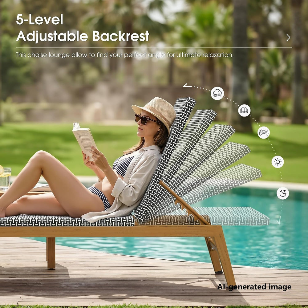 PURPLE LEAF Outdoor Chaise Lounge Chair Wood Grain Aluminum Set of 2, Black |...