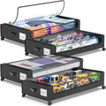 Under Bed Storage with Wheels, 4-Pack Underbed Storage Containers with Clear Lids, Under Bed Shoe Storage Organizer, Rolling Under Bed Storage for Clothes Shoes Blankets (Black)