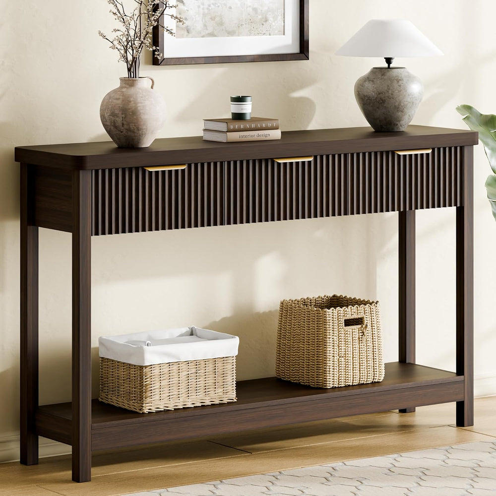 Lulive Fluted Console Table, 51 Inch Entryway Table with 3 Drawers | Scandi f...