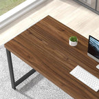 FOLUBAN Modern Computer Desk, Wood Home Office Desk, Study Writing Gaming Table Workstation with Storage Shelves for Living Room Bedroom, Rustic Walnut, 53 Inch