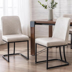 Grey PU Leather Dining Chairs Set of 2 Mid Century Modern Comfortable Dining Room Chair with Curved Backrest, Upholstered Kitchen Side Chairs with Black Metal Legs
