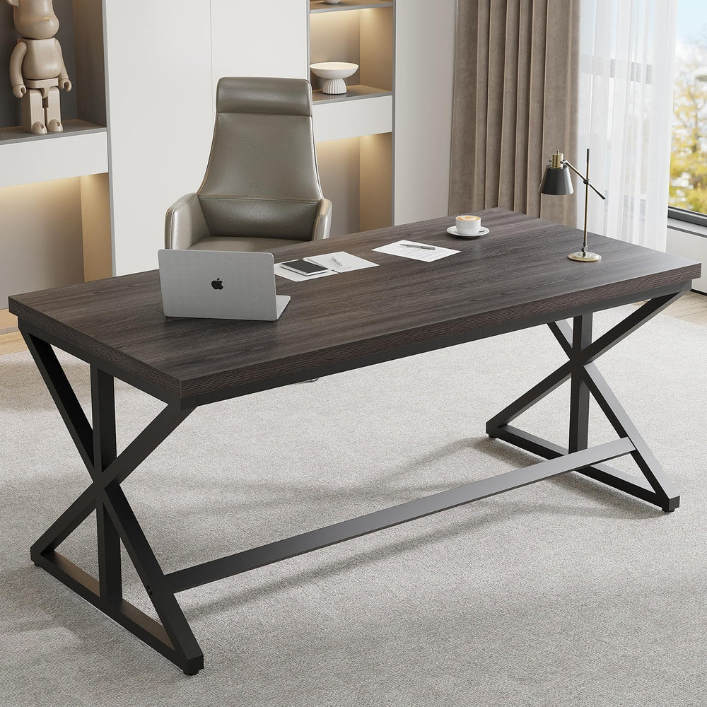 60 Inch Office Desk, Modern Wood Writing Study Computer Desk Dark Gray