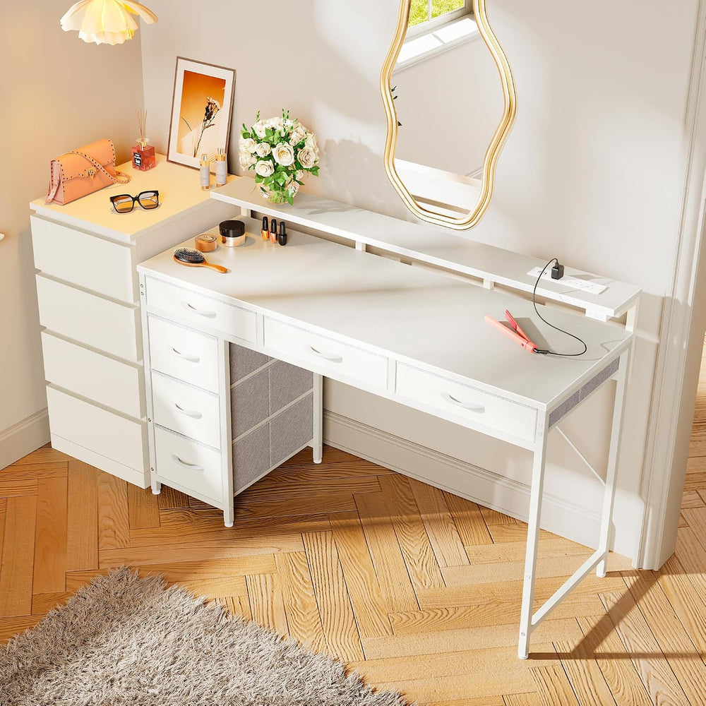 Huuger Gaming Desk with 6 Drawers, Computer Desk with LED Lights Power Outlet...