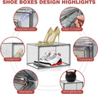 10 Pack Large Clear Shoe Box Shoe Storage Organizer with Magnetic Door Stackable Shoe Containers for Sneakers, High Heels, Sport Shoes, Size 13
