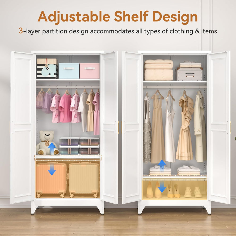 Polup 71" Metal Armoire Wardrobe Closet with Doors and Adjustable Shelve...
