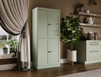 Palace Imports Solid Wood Kitchen Pantry Cabinet - 71.5" Tall x 32" Wide - Wooden Storage Cabinet with 4 Shaker Doors, 2 Drawers & 4 Adjustable Shelves, Sage, 100% Eco-Friendly Wood, Made in Brazil
