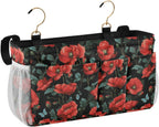 Poppy Butterfly Leaf Bedside Caddy for Dorm Bed Bedside Hanging Caddy Bag Iron Frame Storage Organizer Pocket for Bunk Home College Hospital Beds 2 Hooks