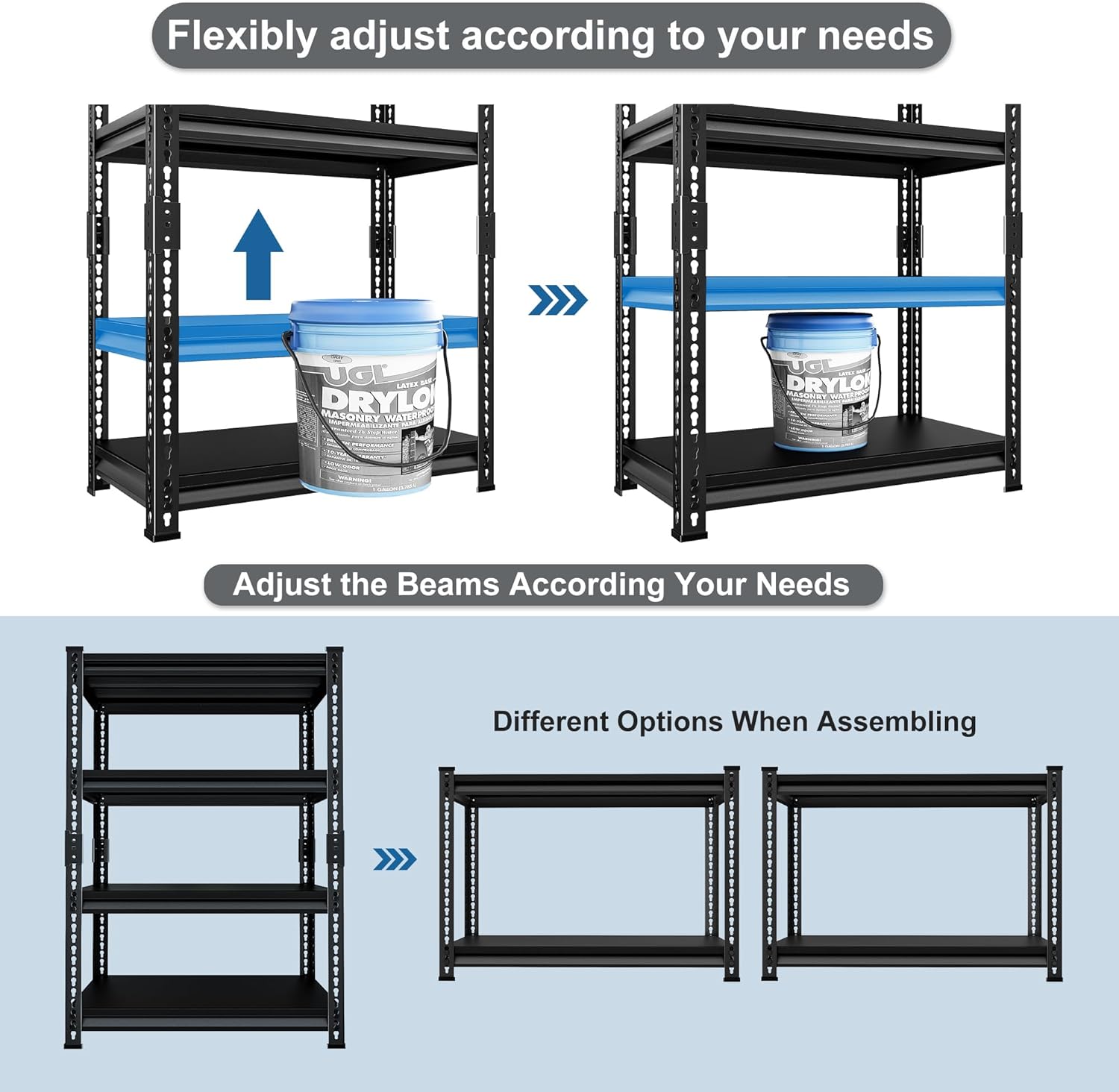 40" W Garage Shelving Heavy Duty，1800LBS Loads Metal Shelving Units and Storage,4-Tier Garage Storage Shelves Heavy Duty, Industrial Utility Shelves,40”W x 16”D x 72”H(Black)
