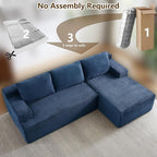 96.1" Modular Sectional Sofa Couches L-Shape Couch 3 Seat Modular Sofa Corduroy Memory Foam Sectional Boneless Couches for Living Room, Cloud Couch with Oversized Chaise(Blue, Right Facing)