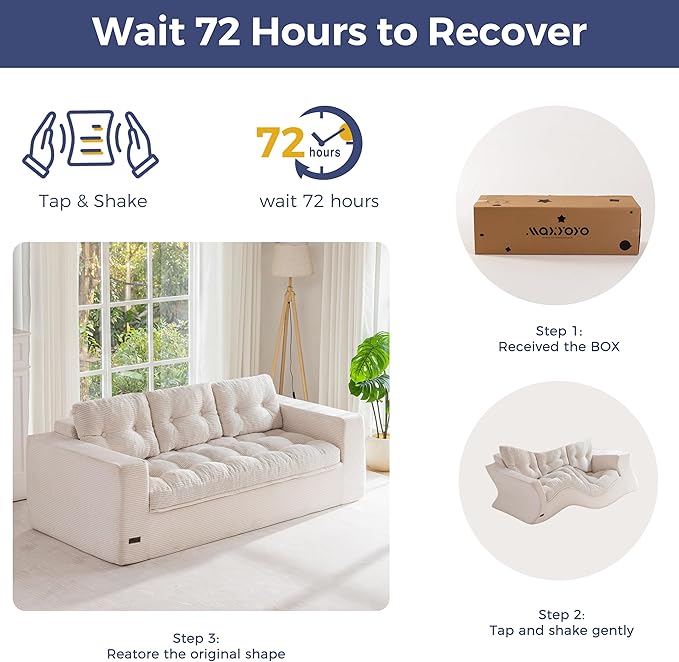 MAXYOYO 79" Loveseat Sofa Couch for Small Spaces, Upholstered Boneless Cloud Couch for Apartment Bedroom, 2-Seater Love Seat Floor Modern Sofa with Pillows, No Assembly Required, Beige
