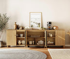 WAMPAT Modern Large Sideboards Credenza Storage Cabinets, 3 Pieces, Oak | 106" Wide Buffet Table w/ Doors & Shelves, Mid Century Tall Media Console, Wood Kitchen Coffee Bar for Living Room, Hallway