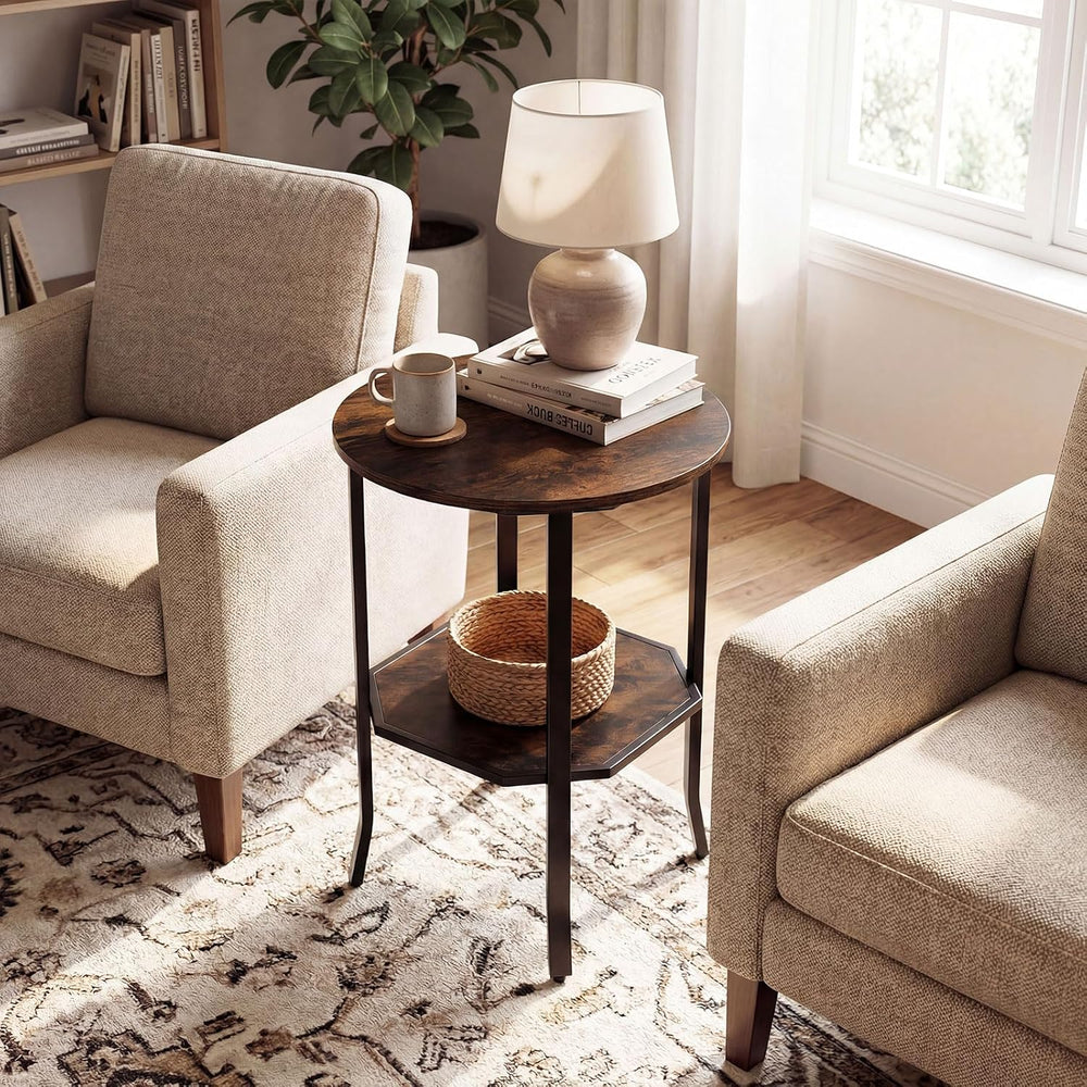 Giantex Round Side Table Set of 2, 2-Tier Small Sofa Couch End Table with Sto...