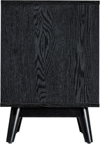 Sango Cortland 2-Drawer Nightstand, Modern Black Wood Bedside Table with Brass Handle, Wooden Legs, Sleek Mid-Century Design, Elegant Storage for Contemporary Homes
