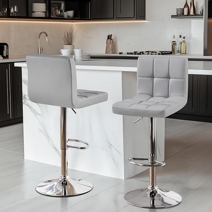 Yaheetech Bar Stools Set of 2, PU Leather Adjustable Barstools, Modern Counte...