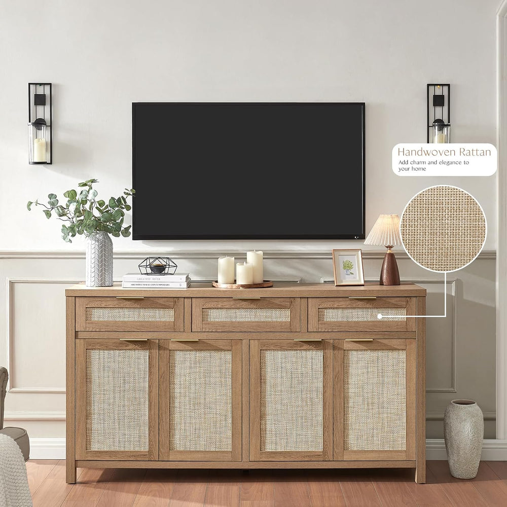 HOKYHOKY 63" Rattan Sideboard Buffet Cabinet, Boho Storage Cabinet | Adj...