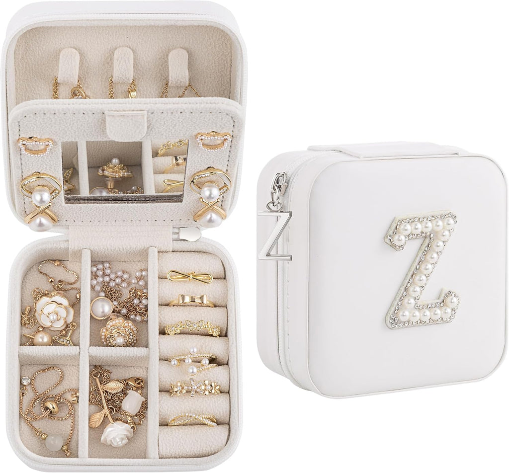 Birthday Gifts For Women with Initial Jewelry Box, Travel Case for Ladies, Graduation & Bridesmaid Gifts