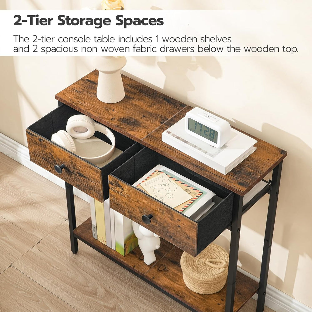 HOOBRO 29.5" Narrow Console Table with 2 Fabric Drawers, Small Entryway ...