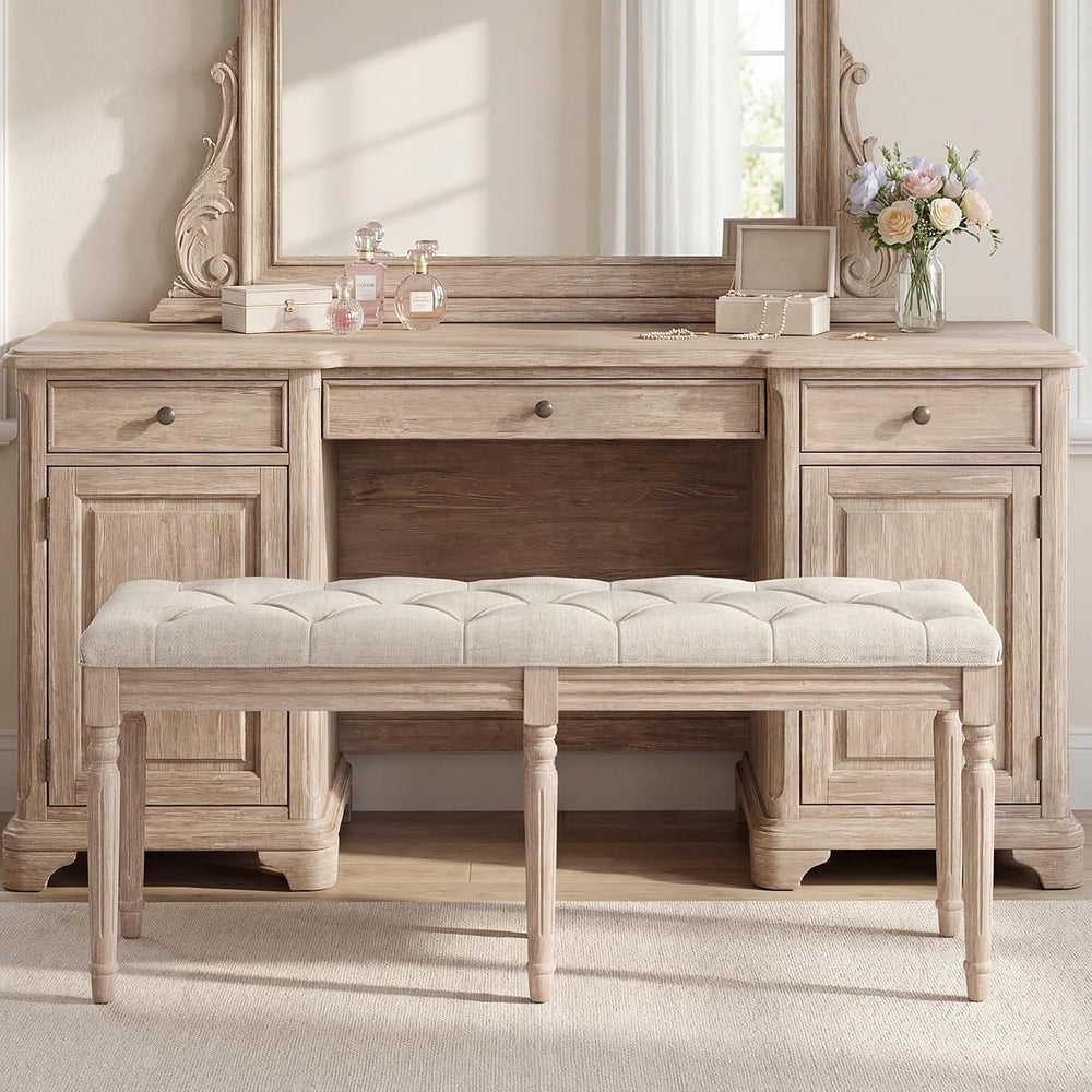 GIANTEX 47.5-inches Upholstered Dining Bench, Button-Tufted Table Bench with ...