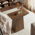 Tribesigns Pedestal End Table, Farmhouse Sofa Couch Side Table with Trapezoid Base, Wooden Accent Drink Stand Nightstand for Living Room, Small Space, Walnut Brown