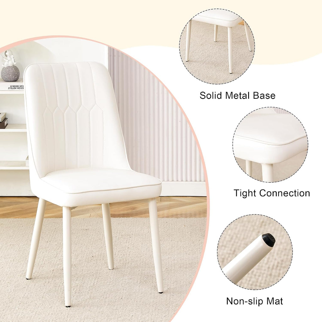 Ebullient 67" White Dining Table Set for 8, 9 Piece Kitchen Table & Chairs | Marble-Look Top, Ripple Pedestal Base, 8 Cream White Chairs; Easy 4-Screw Setup; Easy-Clean Surface for Family Dining at Home