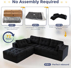 MAXYOYO 132" L Shaped Modular Sectional Sofa with Ottoman, Cloud Boneless Couch with Layered Cushion, Upholstered Sofa in a Box, Flexible Module Combination for Living Room, No Assembly, Black