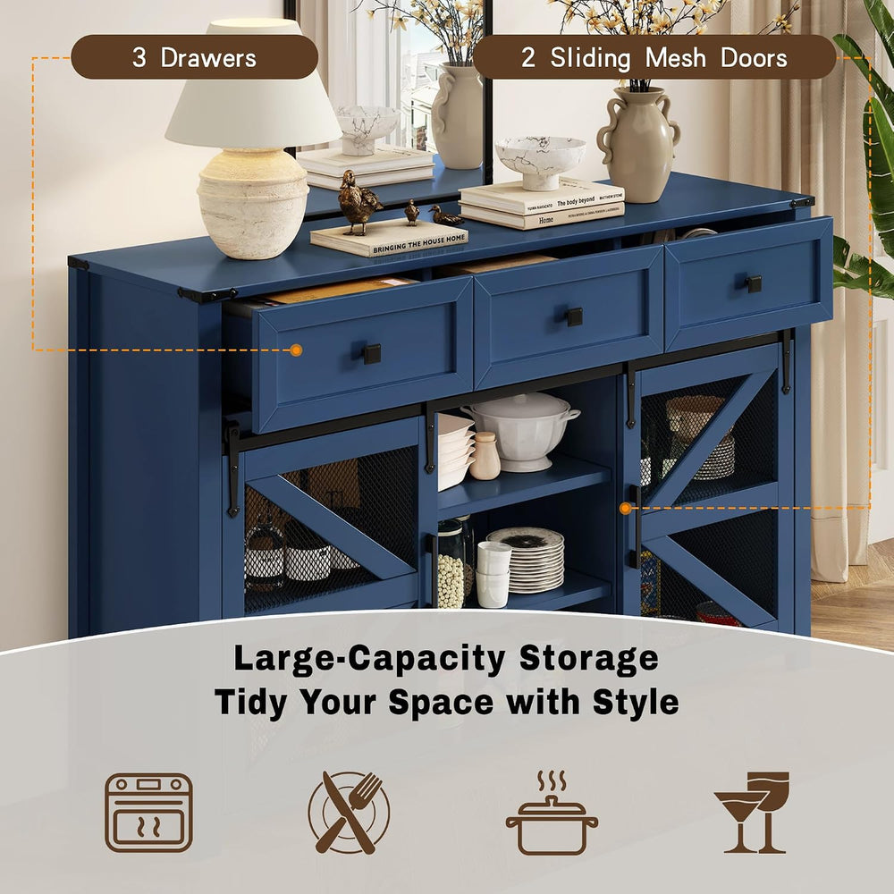 Virubi 55 in Sideboard Buffet Cabinet with Storage,Sliding Barn Doors,3 Drawe...