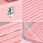 Frebeauty Rings/Earrings Organizer Tray with Clear Lid 10 Slots Velvet Drawer Insert Jewelry Storage box Transparent Glass lid Jewelry Display Case Showcase Gift for Girls Women (Pink, 10 Slots)