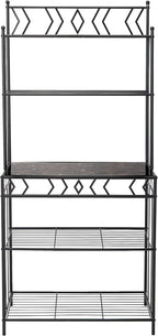 Kings Brand Furniture - 5-Tier Standing Kitchen Bakers Rack for with Storage Microwave Stand, Metal Frame with Marble Finish - Black