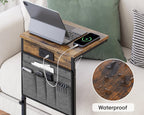 Vagusicc C-Shaped End Table with Charging Station, Small Side Table for Couch, 33" Tall C Table Adjustable Height Side Table, Couch Tables that Slide Under, Sofa Table TV Tray for Living Room, Brown