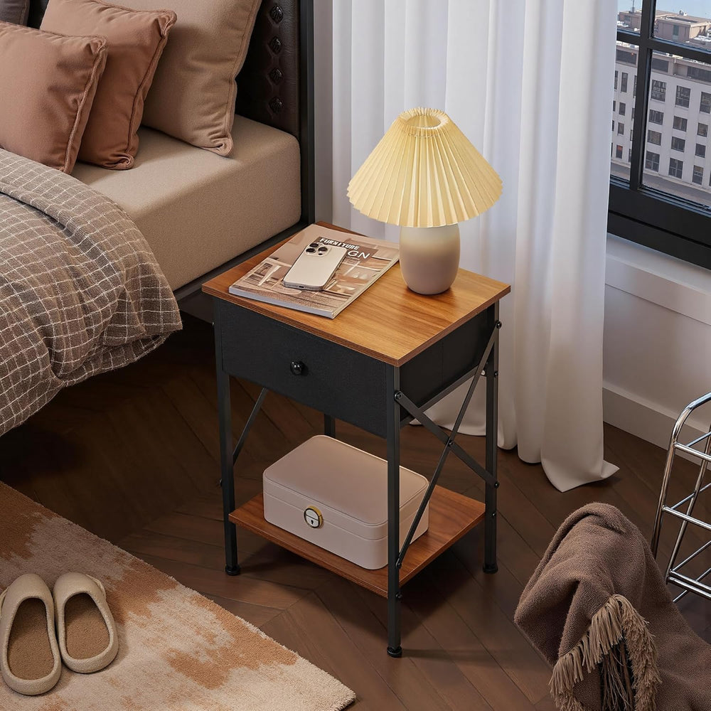 VECELO Nightstand Set of 2, X-Design End Side Table with Fabric Storage Drawe...