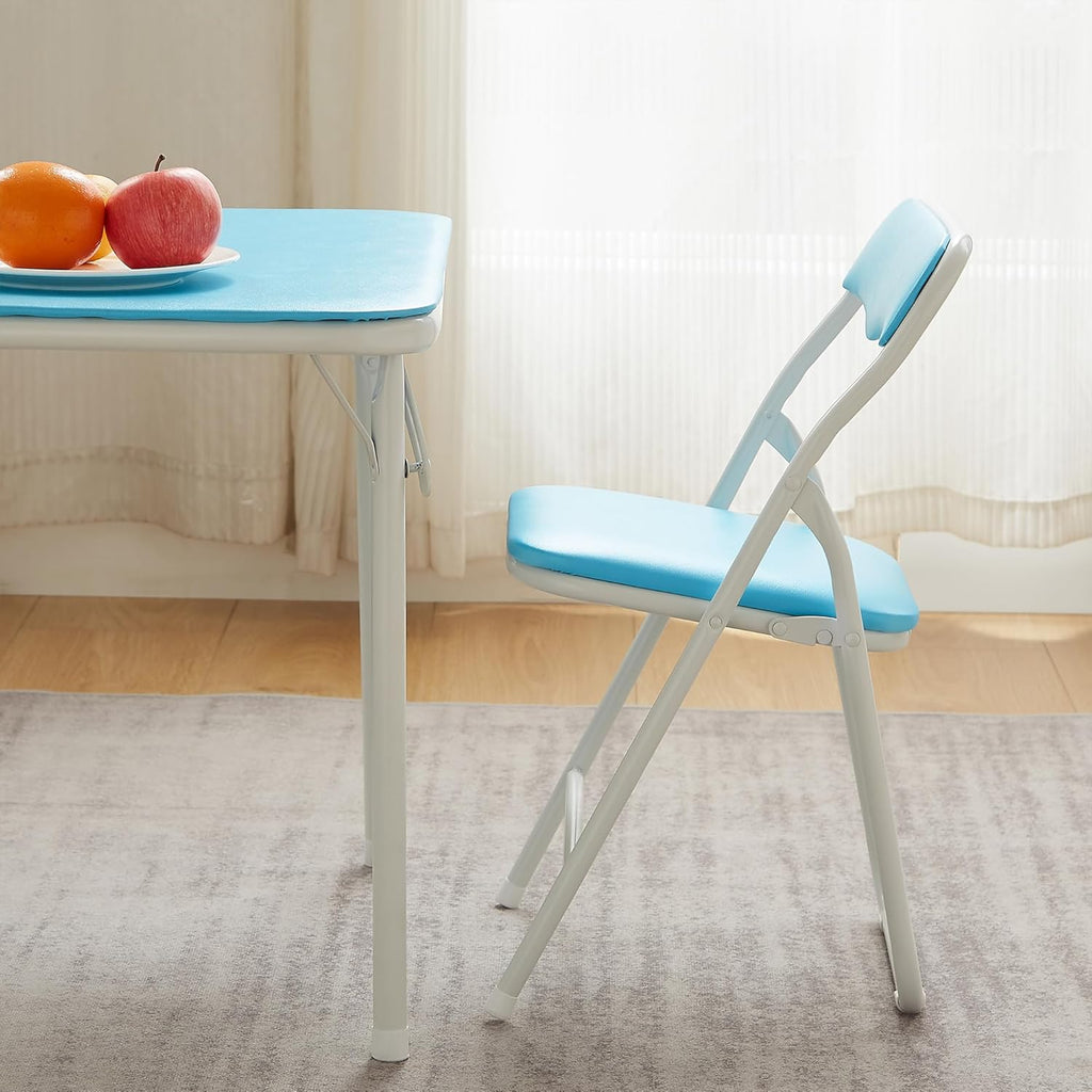VECELO 24'' Kids Folding Activity Card Table, with Ultra Soft Padded Tabletop, 1 Piece, Blue & White