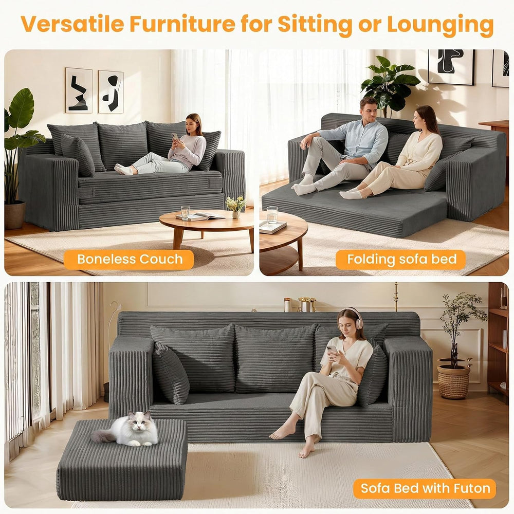 Oversized Loveseat, 3 Seater Pull Out Convertible Sofa Bed, 70" Gray Cou...