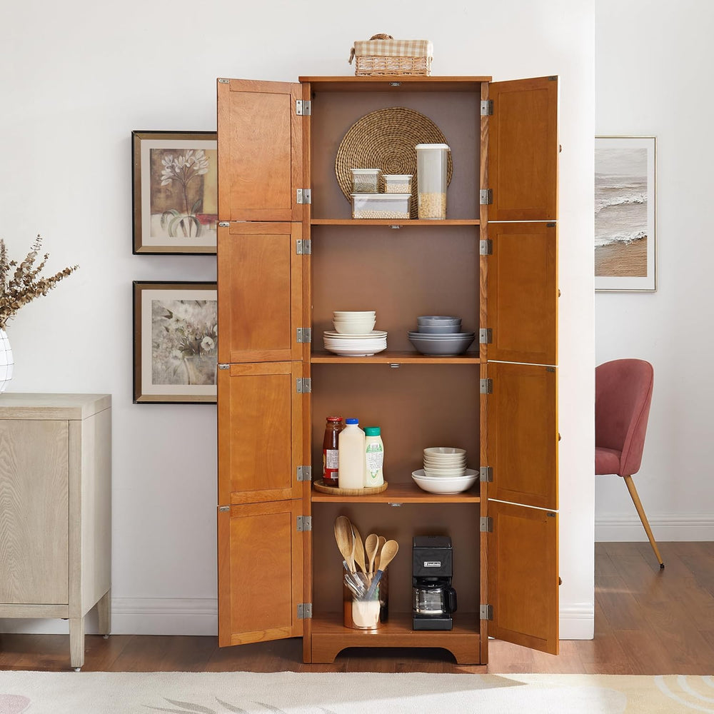 72" Tall Farmhouse Storage Cabinet, 4 Tier Kitchen Pantry Cabinet with 4...