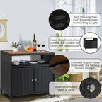 Garvee Patio Outdoor Wicker Storage Cabinet with Shelf, Powder Coated Steel, Patio Bar Table with 2-Door and Shelf, All Weather Resin Wicker, Patio Pool Garden Kitchen, Brown Table