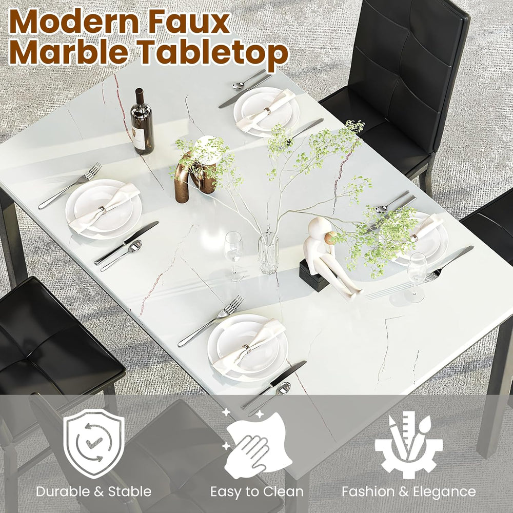 Hooseng Dining Table Set for 4, Faux Marble Small Kitchen Table with 4 PU Lea...