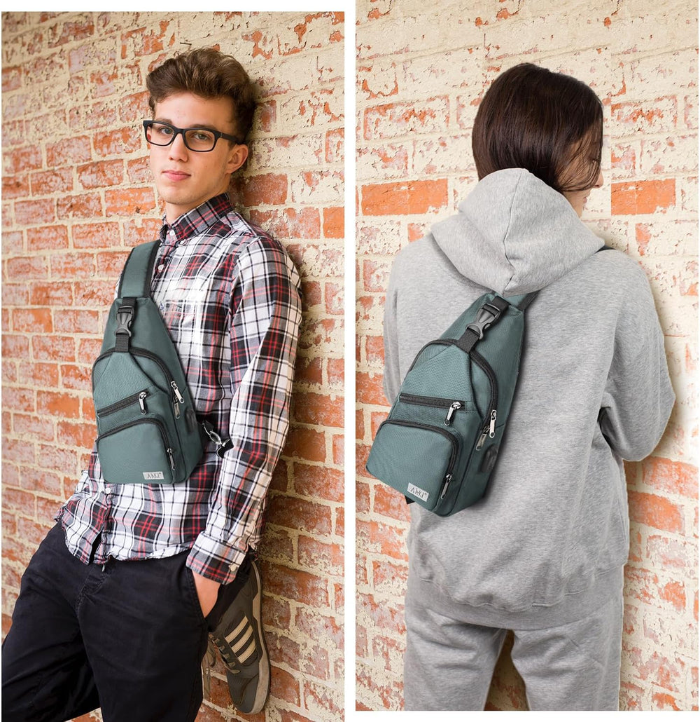 AMJ Crossbody Hiking Casual Sling Bag For Men Women Travel Camping Chest Back...