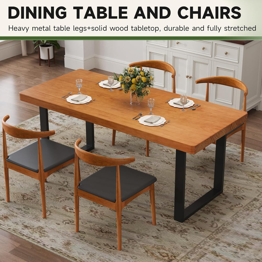 Stylish Modern Minimalist Solid Wood Dining Table with Sturdy Metal Base – Ea...