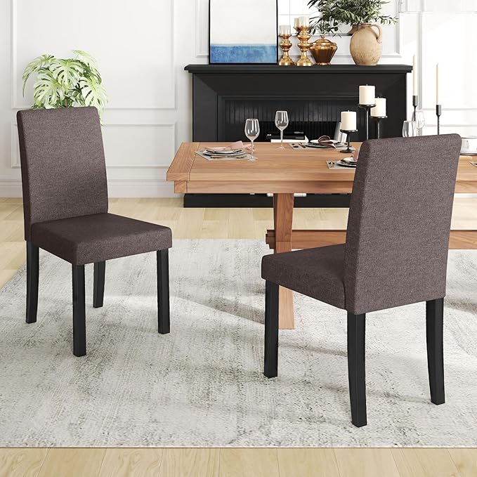 COSTWAY Fabric Armless Dining Chairs Set of 4, Upholstered Kitchen Side Chair...
