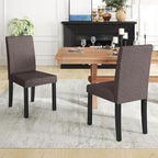 COSTWAY Fabric Armless Dining Chairs Set of 4, Upholstered Kitchen Side Chair w/Rubber Wood Legs, Padded Seat & High Backrest, Mid-Century Modern Accent Chairs for Living Room Restaurant (Brown)