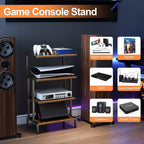Aquzee Game Console Stands, 4-Tier AV Media Shelf, Stereo Stand, Wood Gaming Entertainment Center Rack for Audio Video Games DVD Player Organizer Storage Shelves fit Small Space