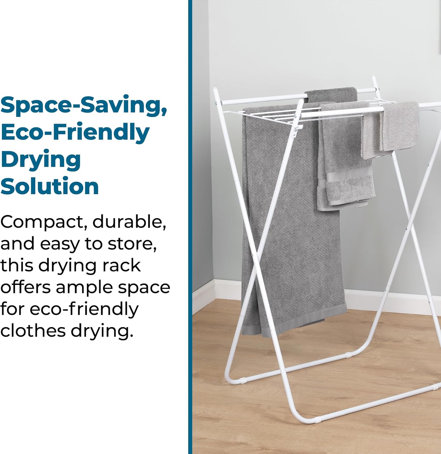 Honey-Can-Do Easy-Fold Collapsible Clothes Drying Rack, Sturdy Metal Laundry Rack Holds 40 lbs, Space-Saving Foldable Towel Rack for Indoor Outdoor Use, Non-Skid Feet, White